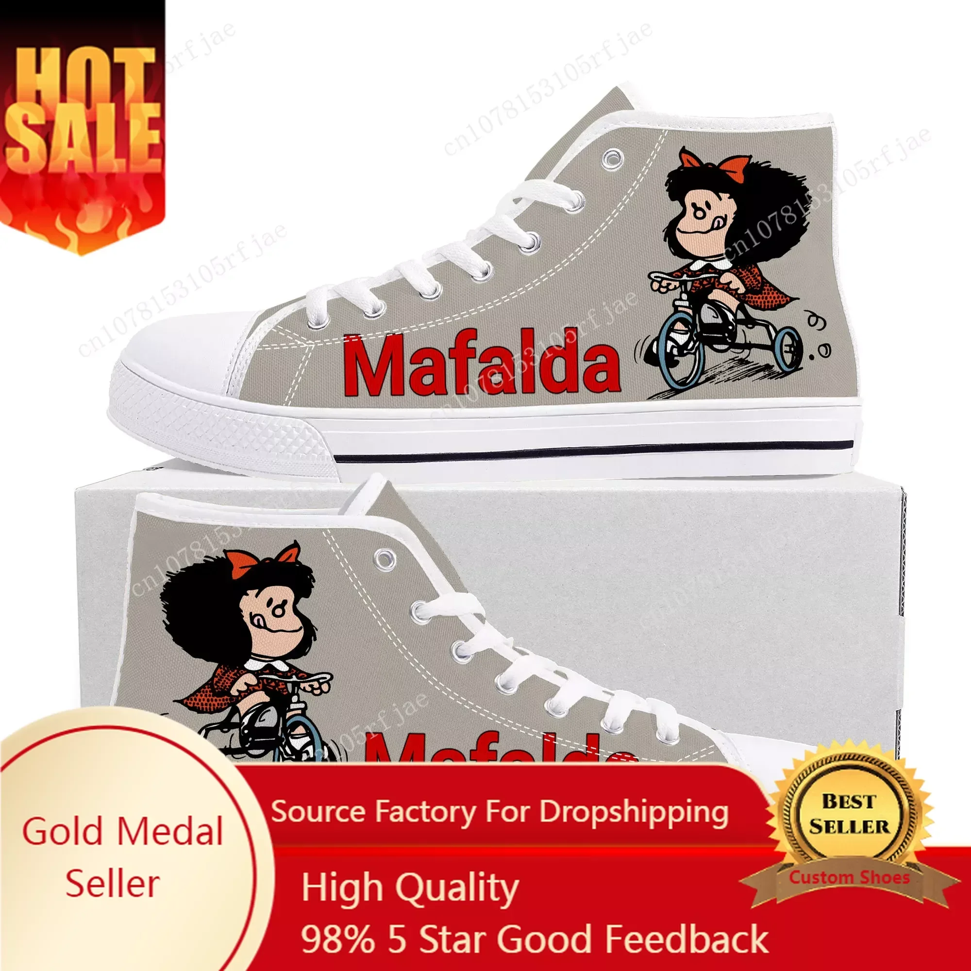 

Hot Cartoon Role Mafalda High Top Sneakers Mens Womens Teenager High Quality Fashion Canvas Shoes Casual Tailor Made Sneaker