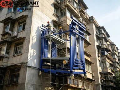 CE Certified Electric Scaffolding Platform 10m 500kg Heavy Duty Upper Lower Limiter Remote Control For Warehouse