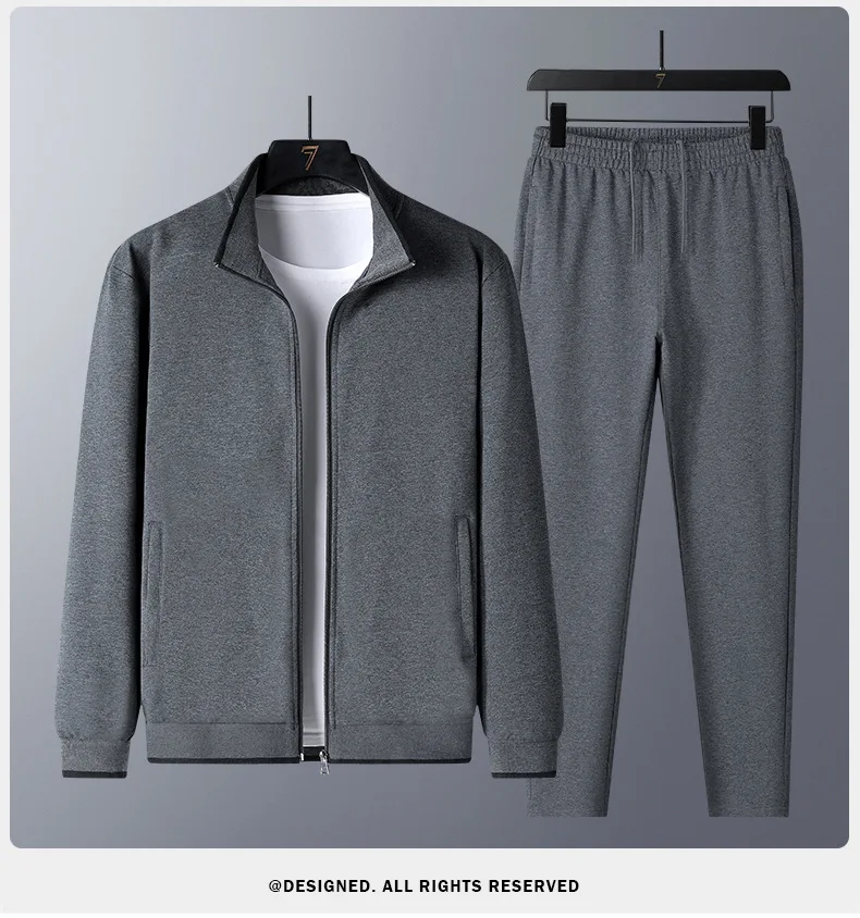Herren-Trainingsanzüge 2-teiliges Set Stehkragen Reißverschlussjacke Hose mit elastischem Bund Frühling Herbst Freizeitkleidung für Väter mittleren Alters – Detail 5