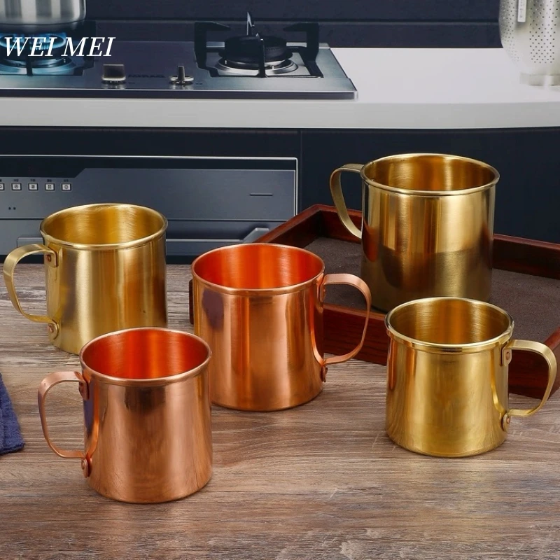 

Pure Copper Coffee Mug,Outdoors Straight Tube Shape Brushed Finish Texture Breakfast Cup,500 ml Cold Drinking Cup Tableware