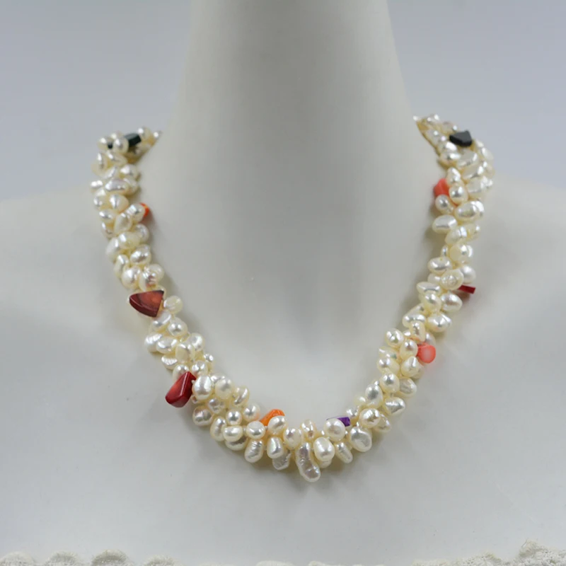 

exquisite. pretty! 7MM AAA Natural Baroque Pearl/Mixed Natural Coral Necklace. Women's luxury party jewelry 50cm