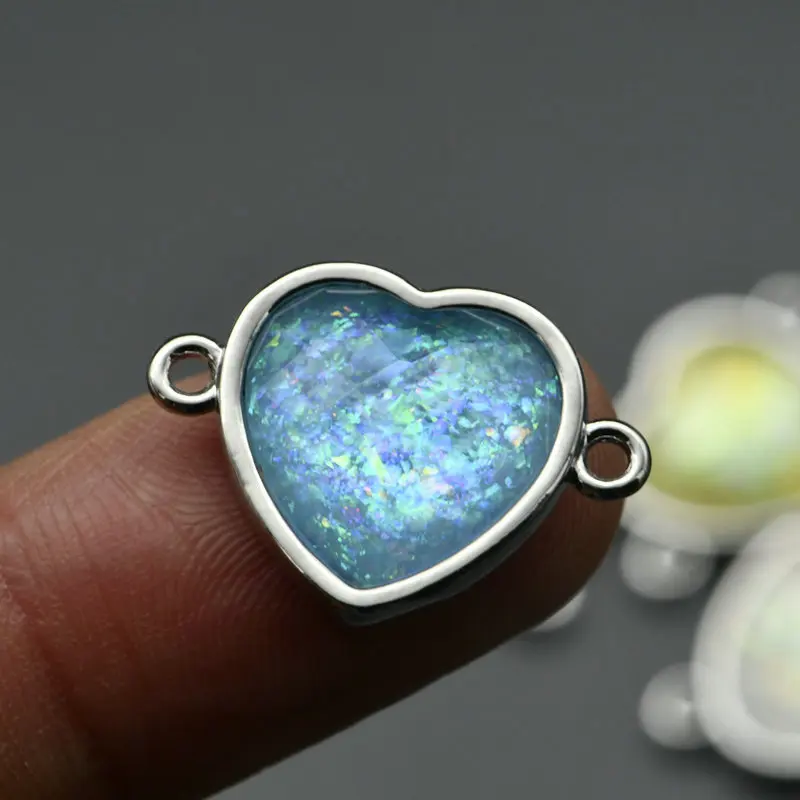 New Arrival Blue Green White Yellow Color Silver Plated Heart Shape Connector Beads Charms Pendant for Jewelry Making