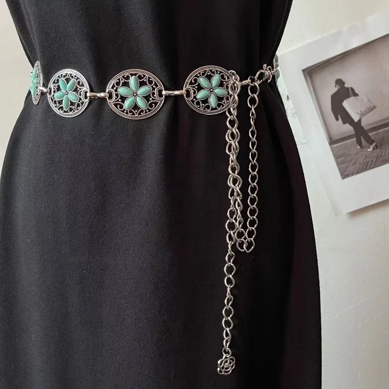Fashion Women Metal Chain Retro Belt Popular Trend Bohemian style Belt for Dress Trousers Sweater Suit Pants Decorative