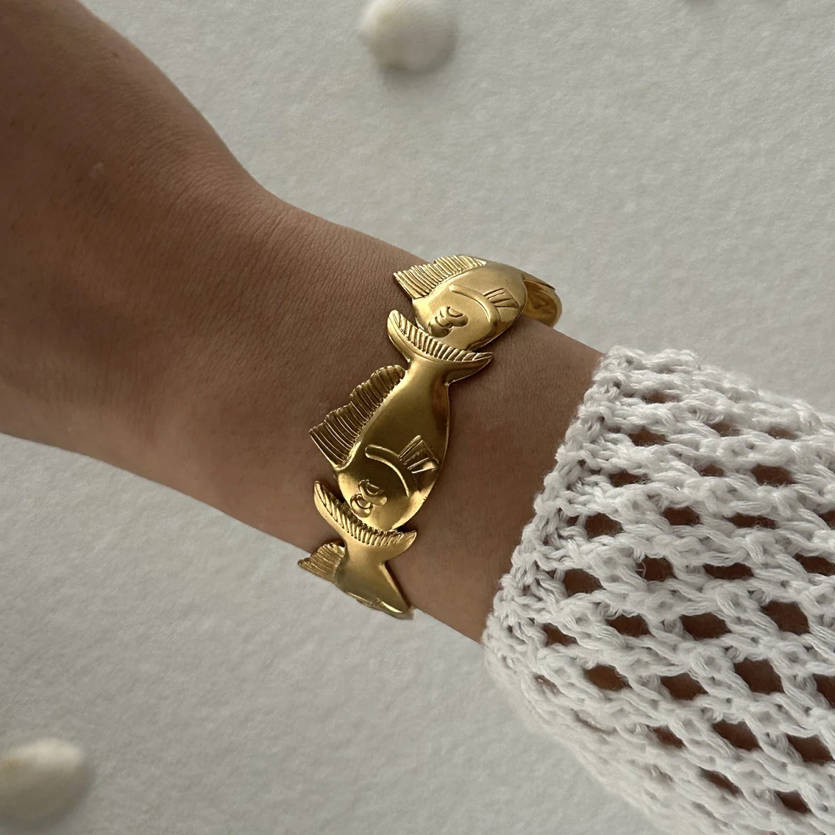Edelstahl Metall Meer Fisch Geformt Offene Manschette Armbänder Für Frauen Männer Mode Punk Glück Koi Tier Armreifen Ästhetischen Schmuck