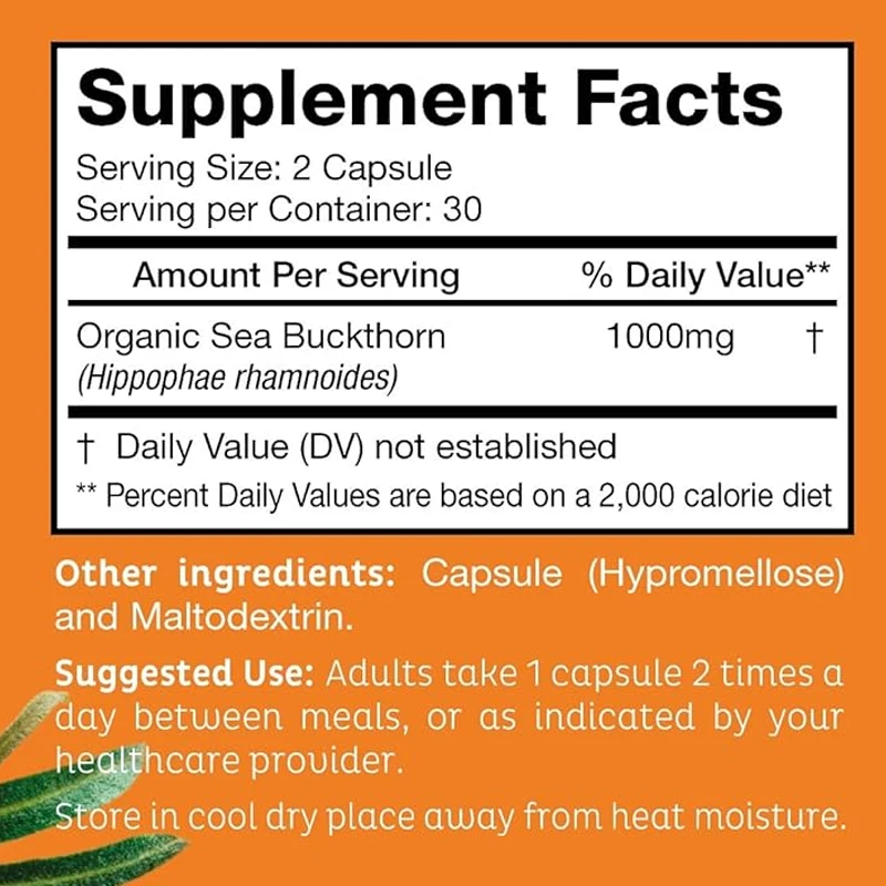 Sea buckthorn capsules 1000mg | Natural sources of Omega 3, Omega 6, Omega 7, and Omega 9 | 60 capsules