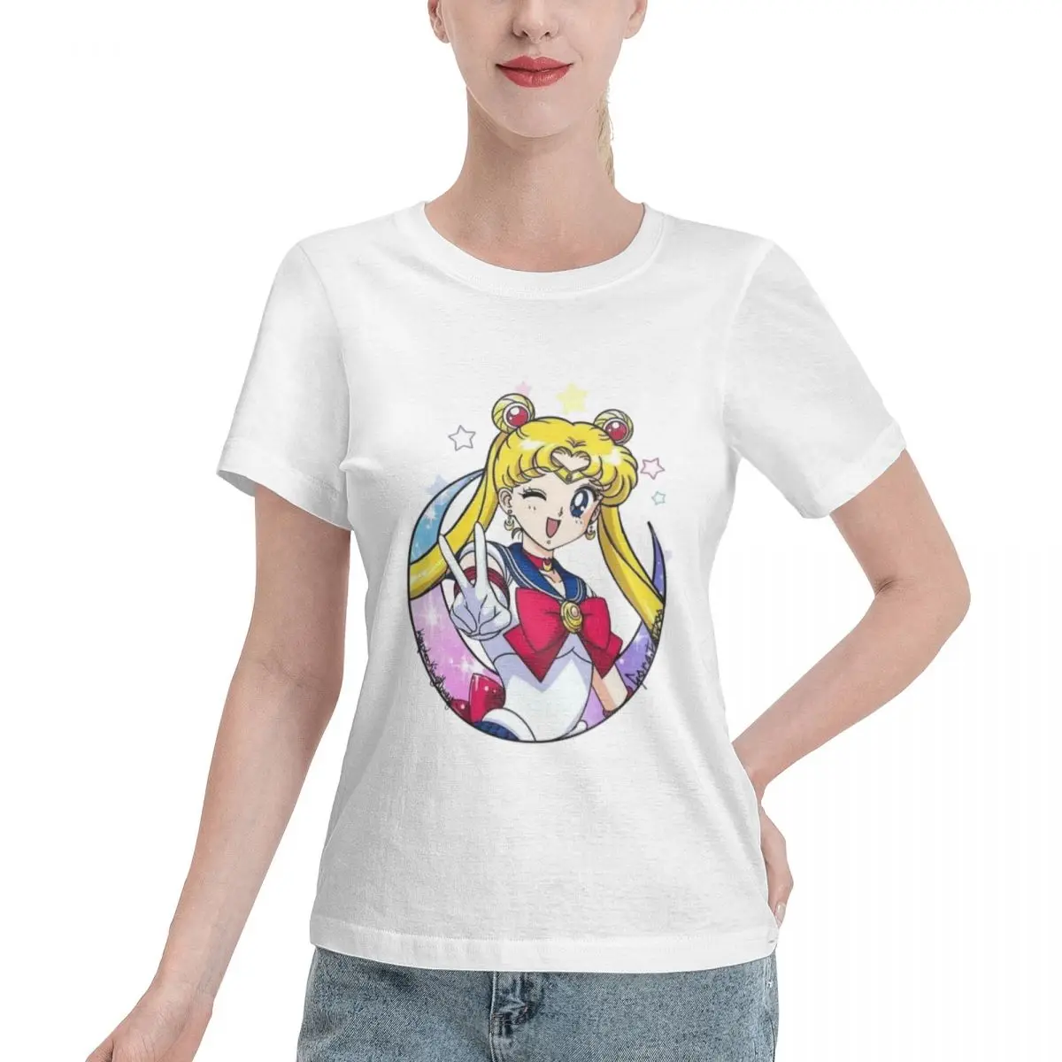 

Summer Woman Cotton T-Shirts Sailor Moon Printed Short Sleeve Tees Fashion Female Clothes Comfortable Soft Street Tops