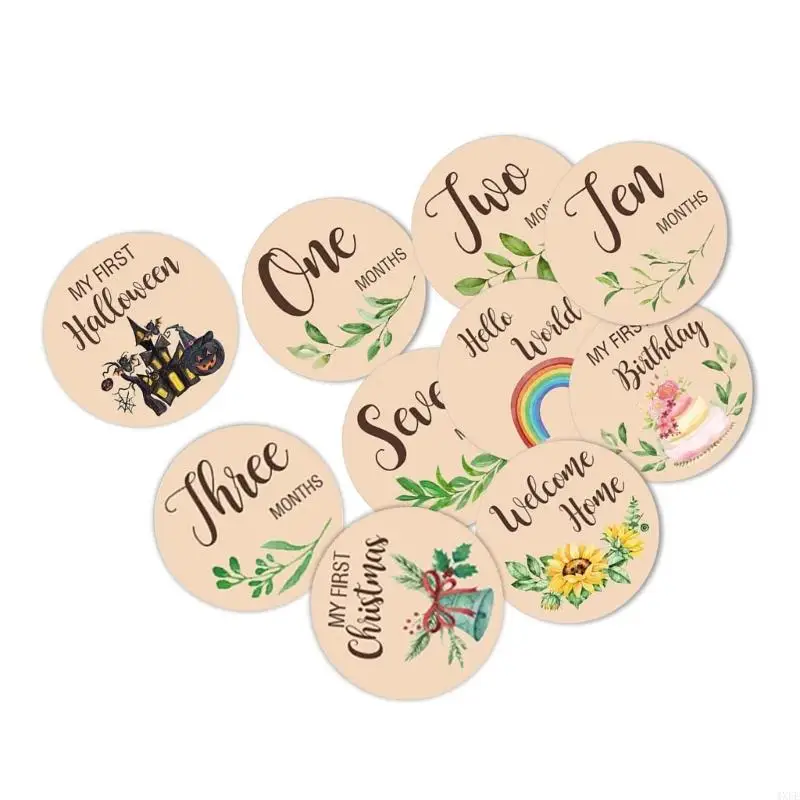 دعائم صور خشبية إبداعية لوحة مستديرة مع حيوانات وأرقام لطيفة تلتقط ذكريات السنة الأولى للطفل مجموعة واحدة