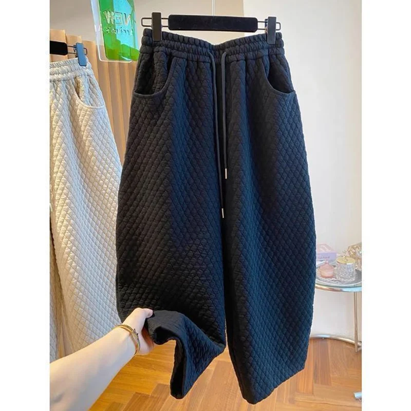 Oversized Women Clothing All-match Fashionable Solid Color Elastic Waist Wide Leg Pants Autumn Winter Casual Simplicity Pants