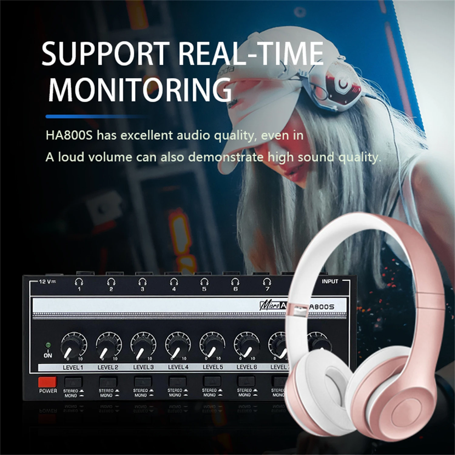 

GAX-HA800S 8-channel monitoring stereo/mono switching headphone amplifier low noise mixer headphone amplifier signal distributor