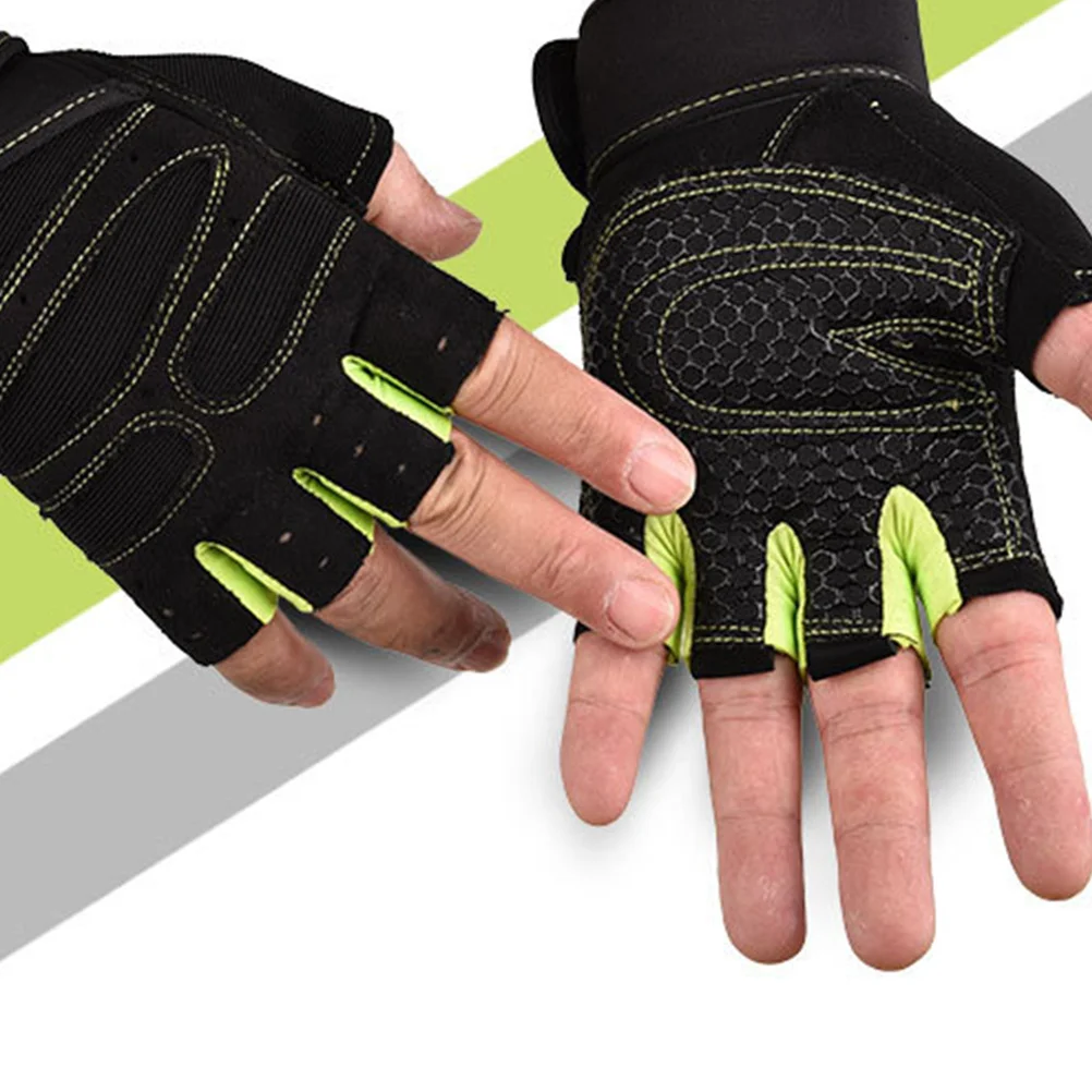 

1 Pair Half-Finger Gloves Breathable Fabric Fitness Riding Climbing Weightlifting Hand Protection For Men Light Green