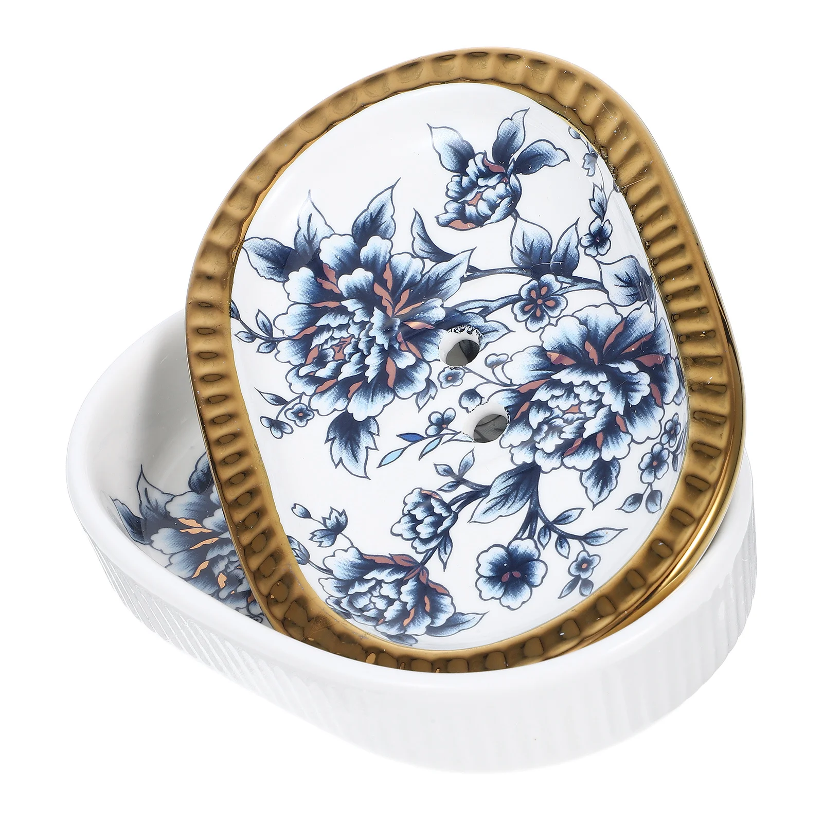 

Double Layer Ceramic Soap Dish Gold Rim Self Draining Bar Holder for Bathroom Shower Sink Decorative Soap Tray Storage Home