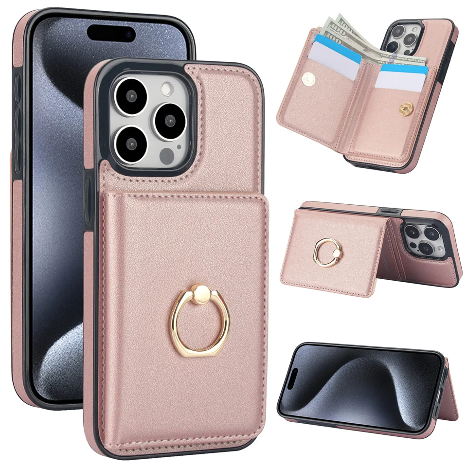 

Flip Wallet with Card Holder Phone Case for IPhone 13 12 Mini 15 14 11 Pro Max XS X XR 8 7 Plus Ring Leather Protective Cover