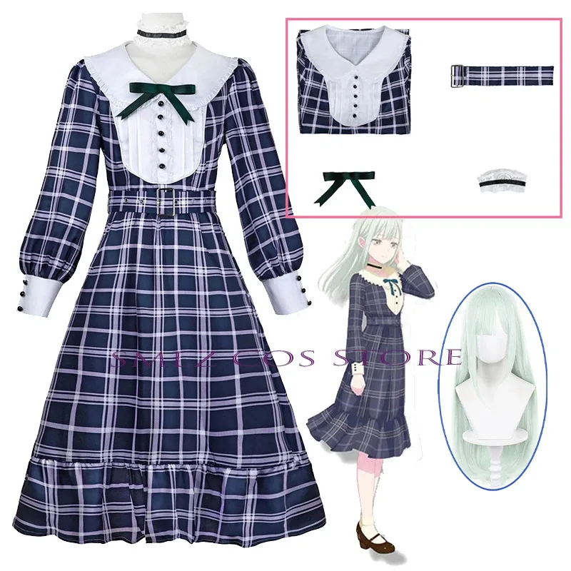 

Wakaba Mutsumi Cosplay Anime BanG Dream! It's MyGO Costume Girl Mortis Grid Long Dress Wig Suit Woman Lovely Party Outfit