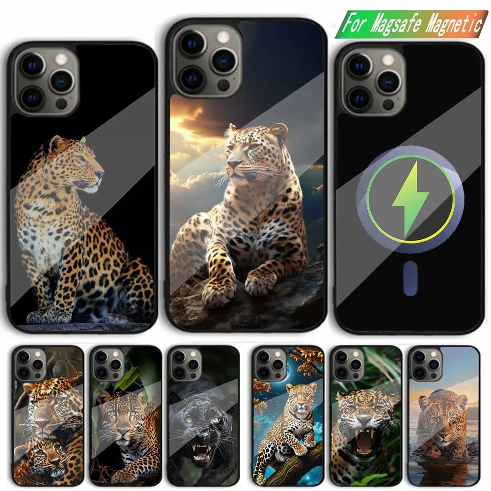 Ferocious Leopard Animal Phone Case For iPhone 15,14,13,12,11,Plus,Pro,Max Mini Magsafe Magnetic Wireless Charging