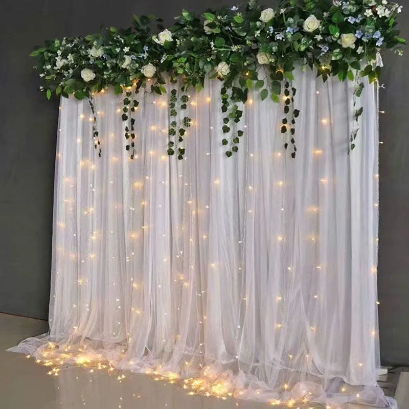 2 Panel 10x10FT White Backdrop Curtains With Lights for Party Wedding Arch Wrinkle Free Photo Background Baby Shower Decorations