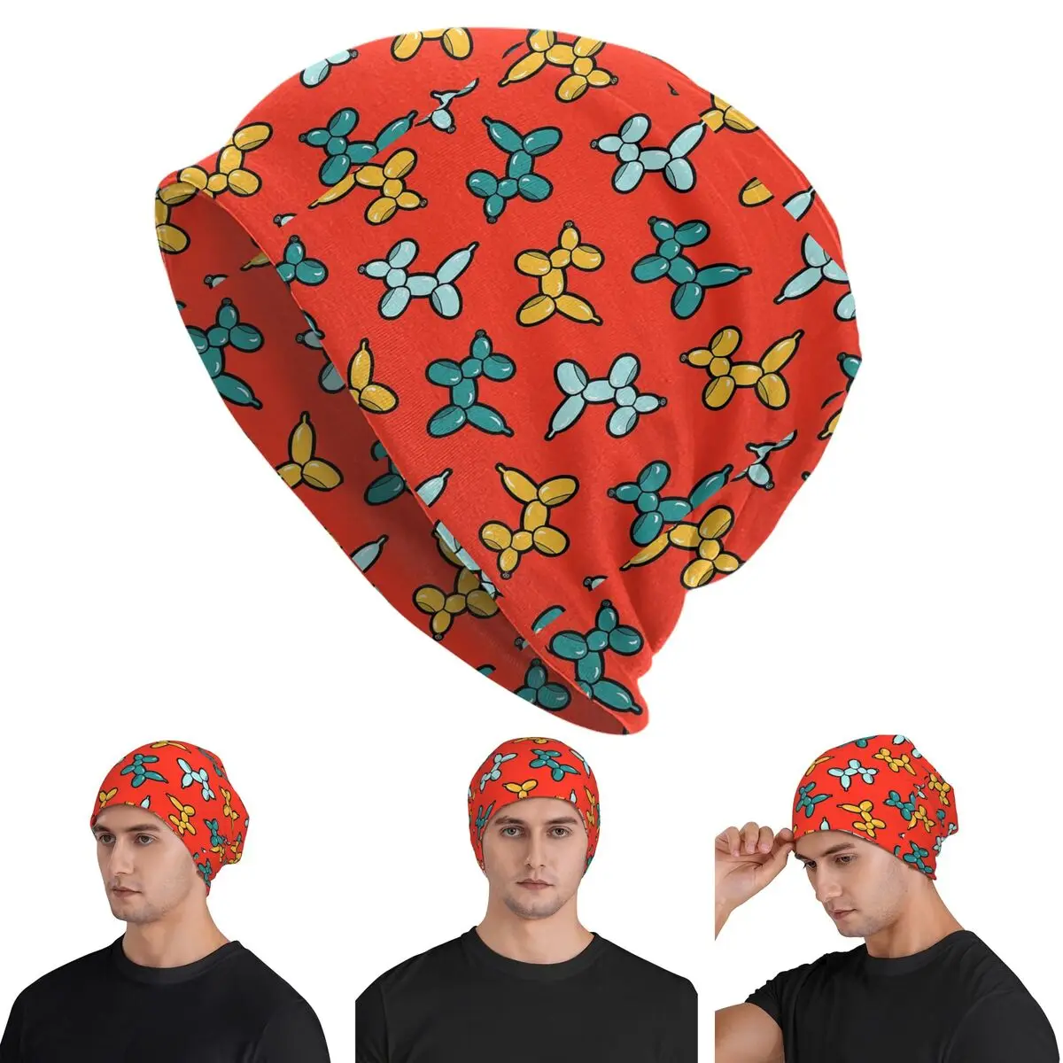Balloon Animal Dogs Pattern In Red Warm Knitted Cap Fashion Bonnet Hat Autumn Winter Outdoor Beanies Hats for Men Women Adult
