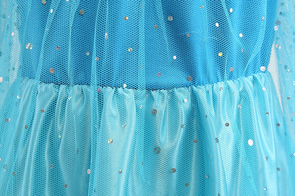 Elsa Prinzessinnenkleid für Mädchen mit glitzerndem Tüllumhang, transparenten langen Ärmeln und Strasssteinen, Kinderkostüm für Halloween, Geburtstagsfeier, 3-10 Jahre – Detail 11