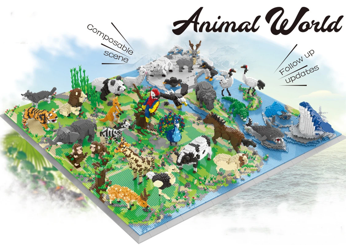 Animal World Series Micro Building Blocks Zoo Panda pappagallo animali marini pinguino Puzzle educazione Mini mattoni giocattoli per regalo per bambini