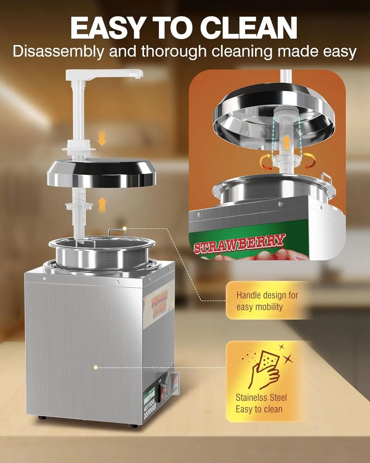 موزع جبنة ناتشو مع مضخة، موزع كراميل الجبن التجاري 2.2 كيو تي من الفولاذ المقاوم للصدأ، مع تعديل درجة الحرارة بمستوى 5