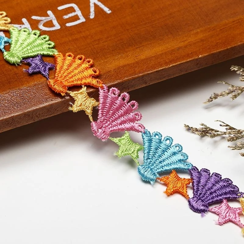 

R1WE 15 Yards Multicolor Sea for Shell Stars Lace Trim DIY Embroidered Patchwork Ribbon Applique Sewing Crafts Garment Cloth