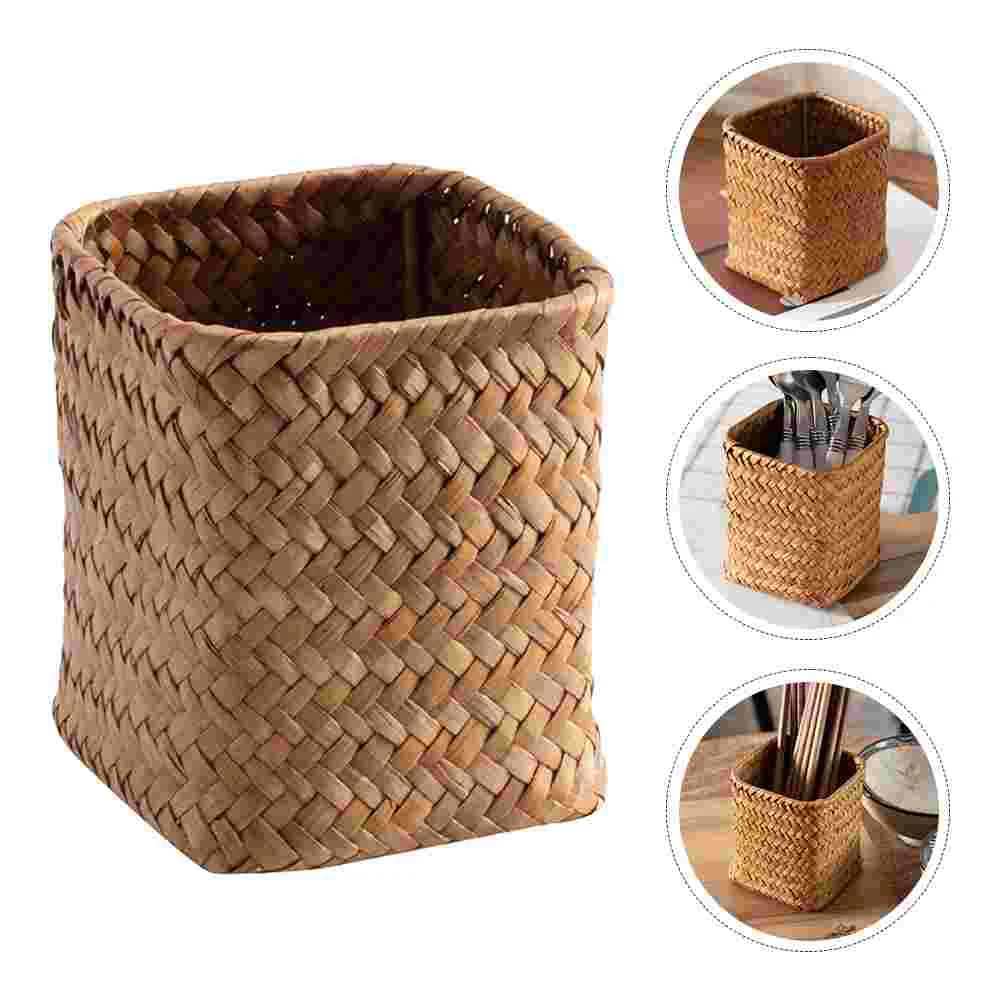 

Pen Storage Holder Rustic Toothbrush Holder Straw Weaving Small Utensil Holder pen holder straw woven pen holder