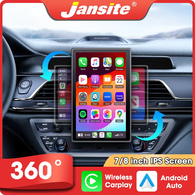 

7-дюймовый поворотный экран CarPlay, поддерживает горизонтальное и вертикальное отображение, портативный автомобильный мультимедийный плеер, совместим с Android Auto, GPS-навигацией, FM, AUX​