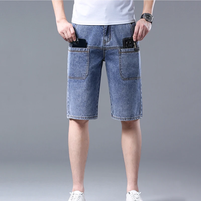 Summer New Six Point Denim Shorts Jeans Men\'s Thin Style Multiple Pockets Men\'s Straight Loose Casual Pants High Quality