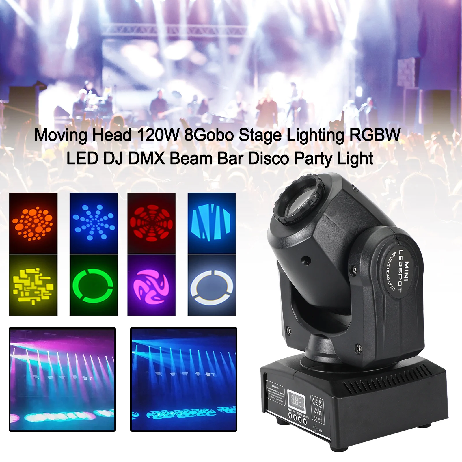 Areyourshop Moving Head 8Gobo Stage Lighting RGBW LED DJ DMX Beam Bar Disco Party Light