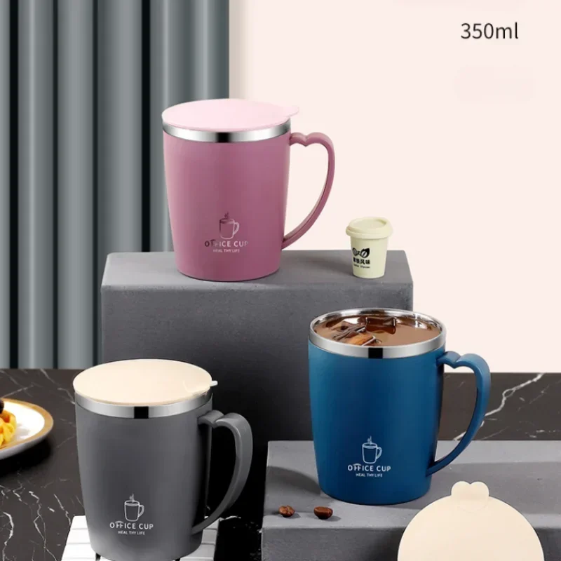 350ml 304 Stainless Steel Mugs Portable Thermal Water Bottle Thermos Mug Coffee Cup with Handle Leak-Proof Insulated Water Cups