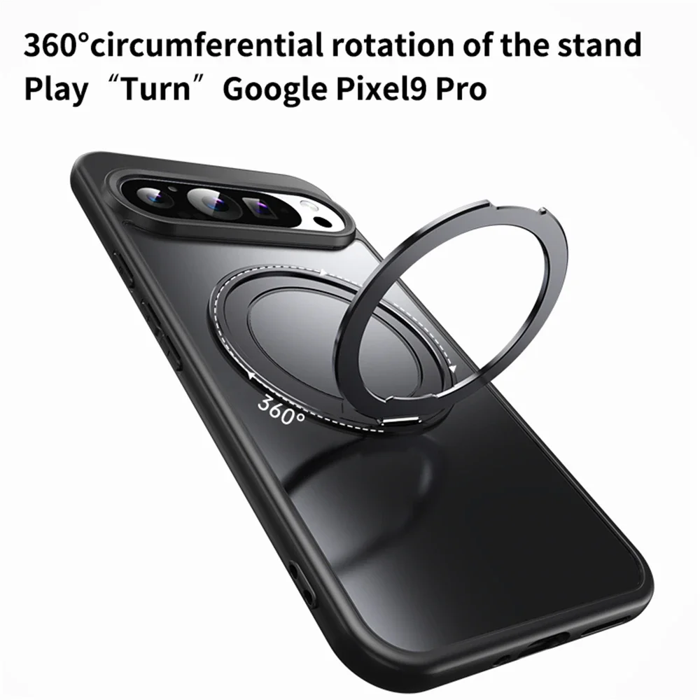Magnetic Stand Holder Phone Case For Google Pixel 9 8 Pro XL 8A 9Pro For Magsafe 360 Ring Bracket Shockproof Armor Hard Cover