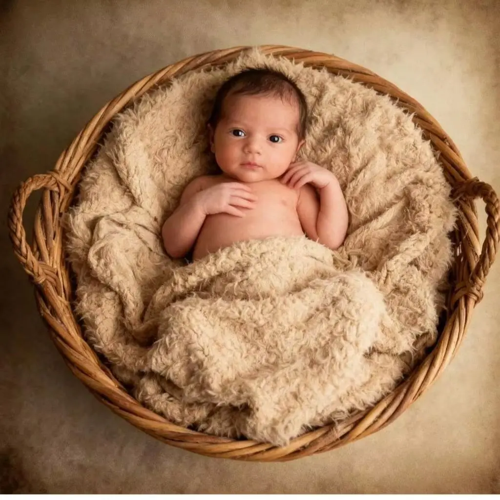 Newborn Photography Prop Blanket  Soft Plush Faux Fur in White Beige & Brown Perfect Posing Mat Cushion for Beds Baskets&Chairs