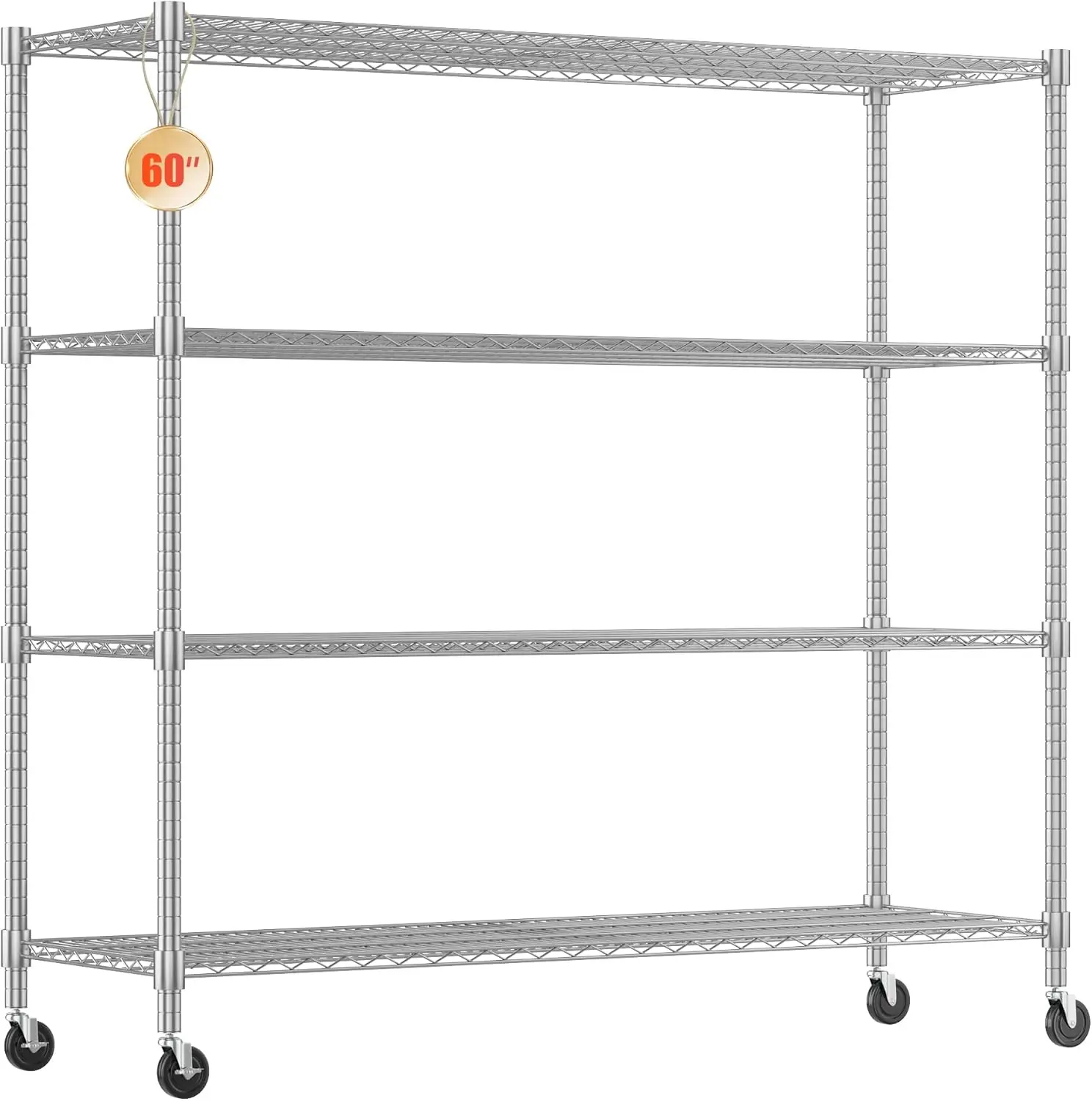 Homdox 4 Tier Storage Shelves With Wheels, Heavy Duty Metal Shelves For Storage, 2400Lbs Commercial Adjustable Metal Shelves,