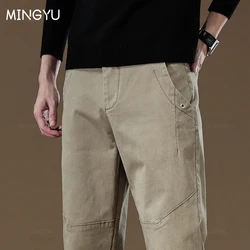 2024 New Spring Autumn Men's Cargo Work Pants 97%Cotton Thick Solid Color Wear Korean Grey Casual Trousers Male Plus Size 38 40