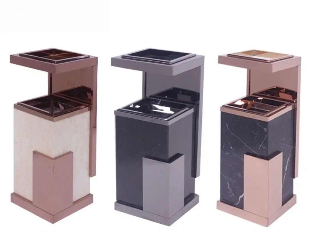 

Hotel lobby elevator entrance marble vertical trash can, office building smoke extinguishing stainless steel trash can