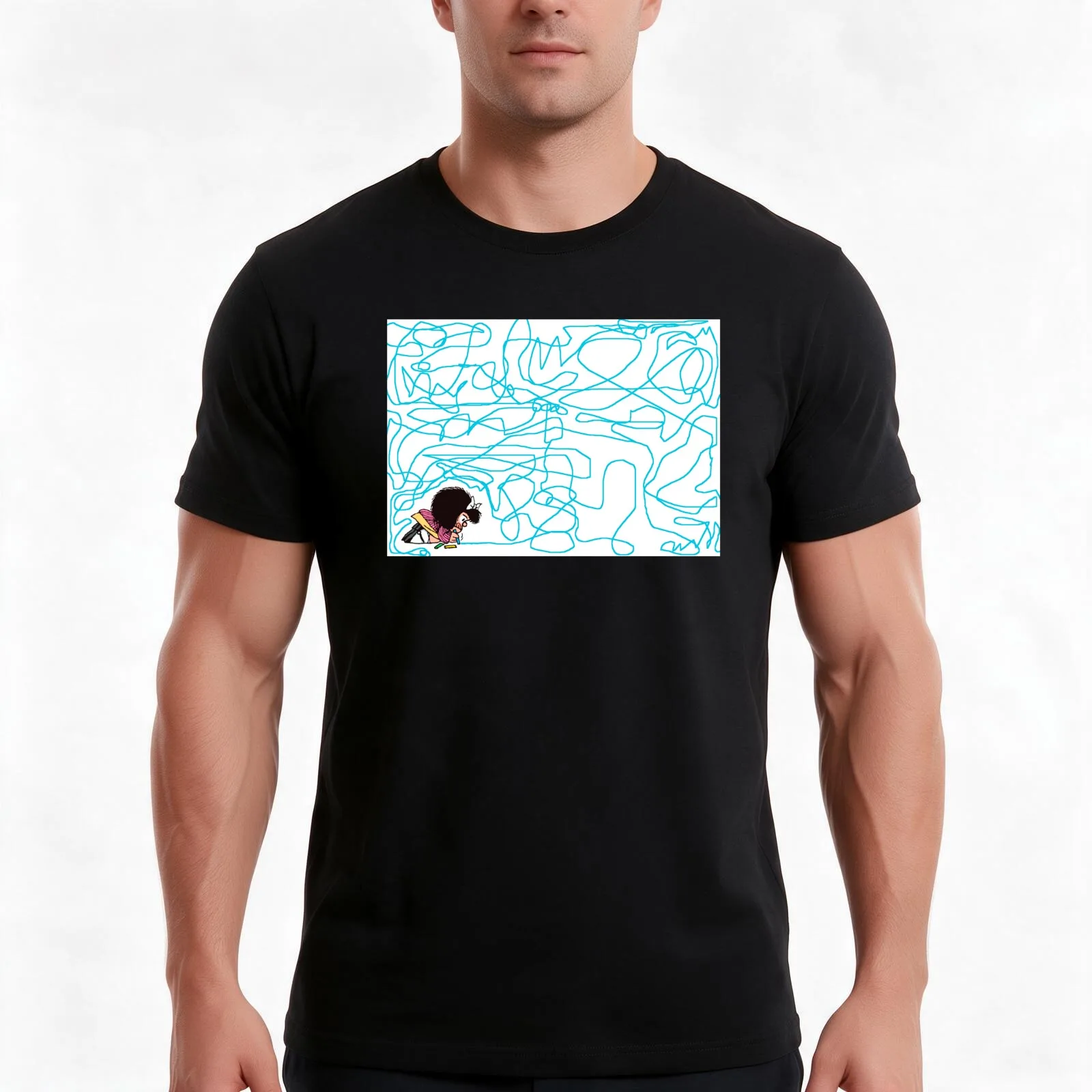 Mafalda drawing crayon T-Shirt, Summer Casual Cotton Tee, Oversized Streetwear Tops, Vintage Graphic Print, Unisex Men Women