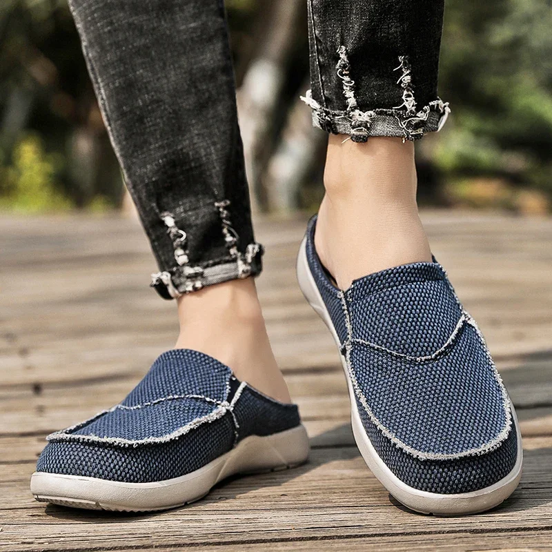 Zapatillas clásicas de lona sin cordones para hombre, mocasines planos transpirables ligeros, suaves, informales, para interiores y el hogar, Verano