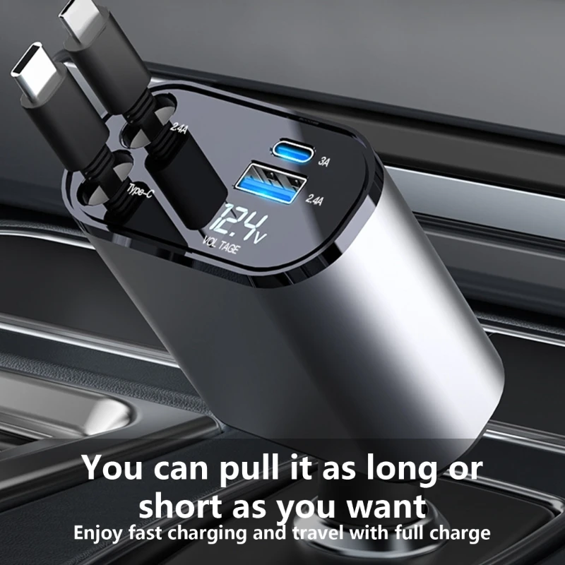 Retractable Car Charger Fast Car Phone Charger Car Charger Adapter with Retractable Cords for Smartphones Tablet K1KF