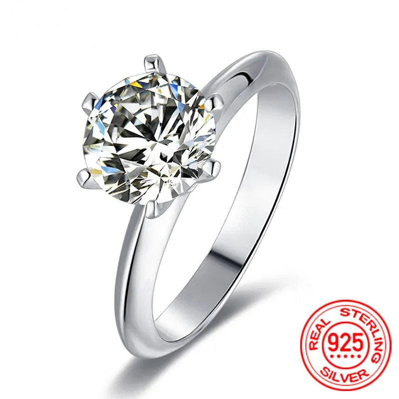 100% 925 Sterling Silver 0.5-3 Carat 8.0mm D Color Moissanite Ring For Women Top Quality Sparkling Wedding Jewelry