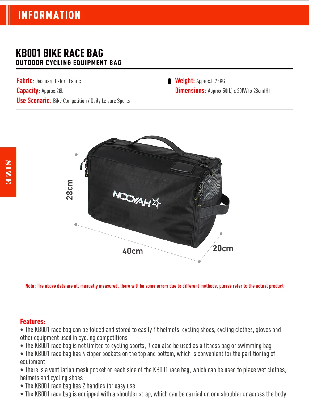 NOOYAH Sporttasche, multifunktional, Rennausrüstung, Tasche, Fahrradhelmtasche, Schuhe, Aufbewahrungstasche, Fitness, Fahrradzubehör, Schultertasche – Detail 11