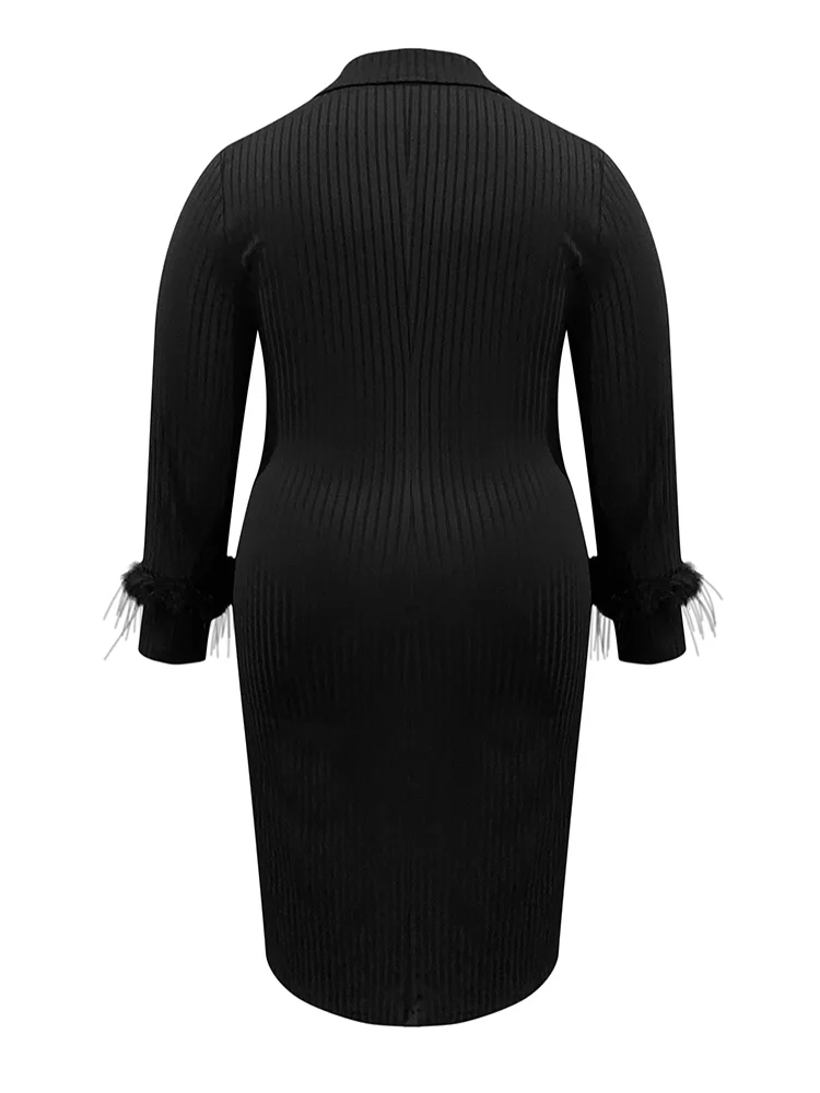 LW Knitted Plus Size Dresses for Women 2024 Autumn Winter Midi Long Sleeve Turndown Collar Slim Large Size Dress Woman Clothing