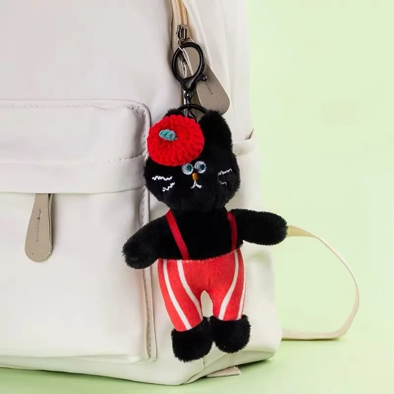 لطيف البولكا الكلب القط قلادة المفاتيح ألعاب من نسيج مخملي الكرتون مريلة القط محشوة دمية سيارة حلقة رئيسية حقيبة الظهر ديكور طفل هدية عيد ميلاد