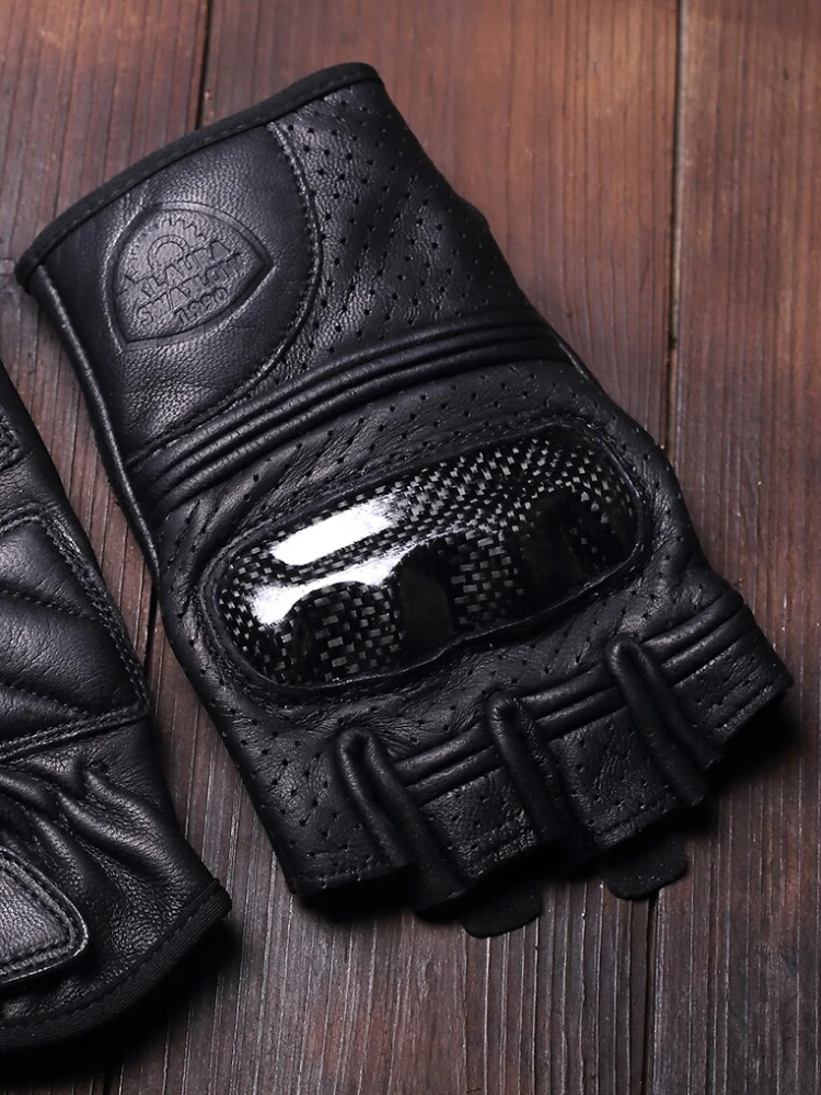 Summer Protective Breathable Leather Half Finger Motorcycle Gloves Men Women Riding Goat Skin Non-Slip Wear-Resistant Gloves