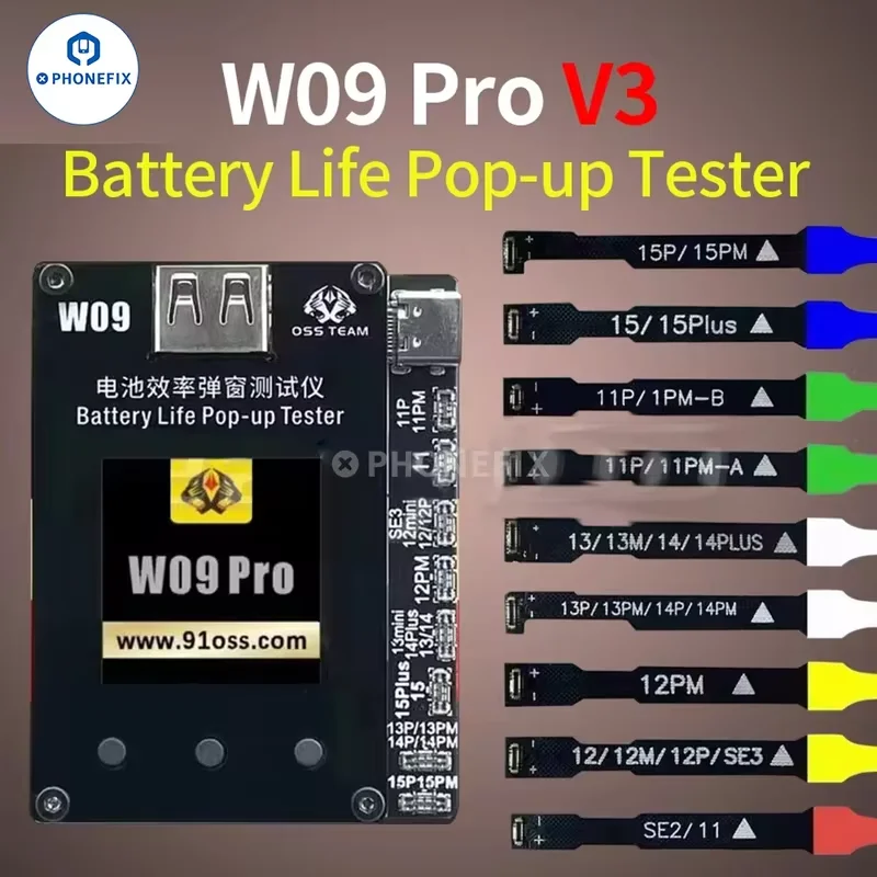 Oss W09 Pro v3 Testador Pop-up de Vida Útil da Bateria para Iphone 11 12 13 14 15 Pro Max Bateria Saúde Pop-up Reparação Redefinição Ciclo de Dados de Saúde