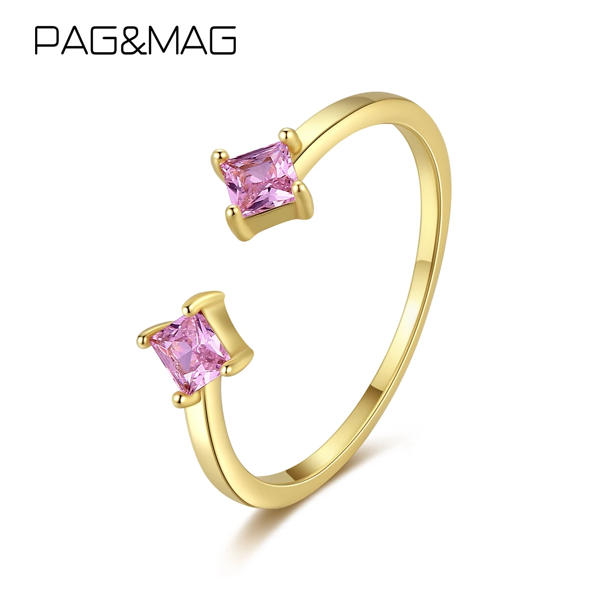 

PAG&MAG Delicate Square Pink Cubic Zirconia S925 Serling Silver Rings for Women Romantic Adjustable Fine Jewelry for Girl Party