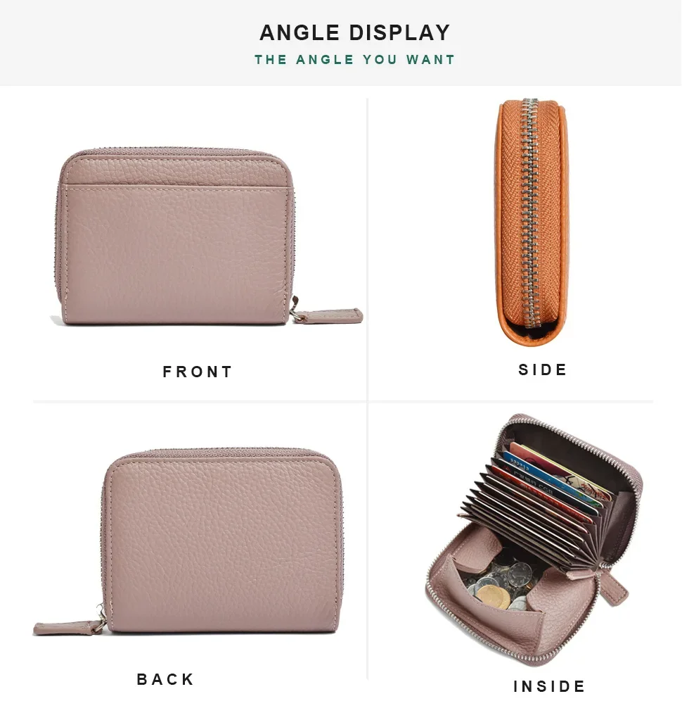 Korean Japan Style Simple RIFD Umisex Short Wallet 100% Genuine Cow Leather Business Credit Card Holder White Cowskin Coin Purse