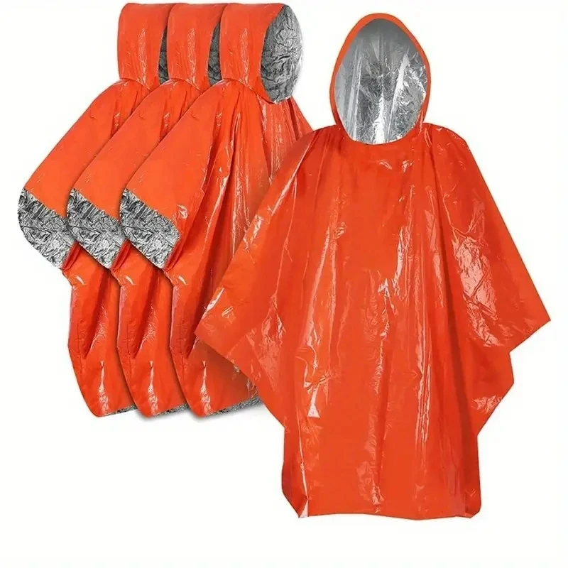 

Emergency Poncho Raincoat: Ultra - Visible Bright Orange, Equipped with Whistle, Perfect for Hiking, Camping and All Outdoor Adv