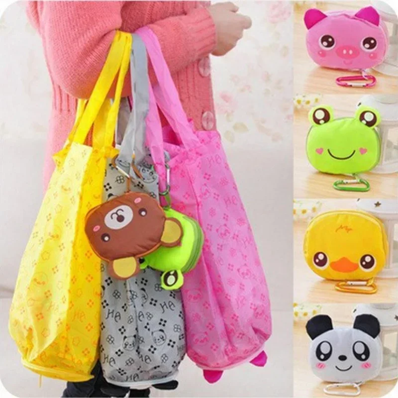 Cartoon Animal Folding Shopping Bag Reusable Foldable Portable Supermarket Shopping Bag for Groceries Tote Pouch Women's Handbag