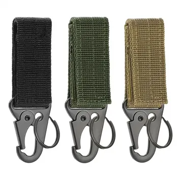 2 יחידות מנעול תלוי טקטי Molle ניילון רצועת קרבינר משולש מחזיק מפתחות לטיולים בחוץ ולמחנאות