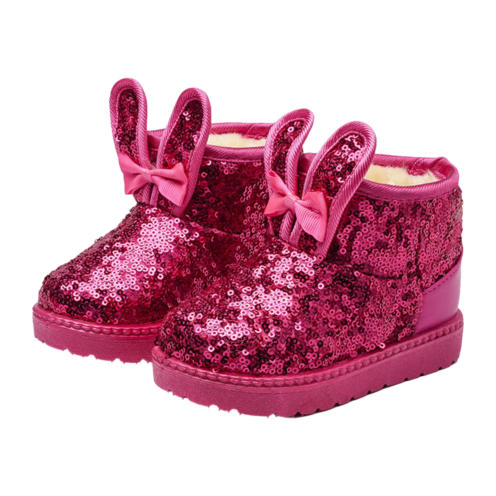 طفل رضيع الفتيات الشتاء البريق الترتر الثلوج الأحذية الدافئة الصوف مبطن الجوارب في الهواء الطلق عدم الانزلاق باطن لطيف القوس آذان أرنب الأحذية #3