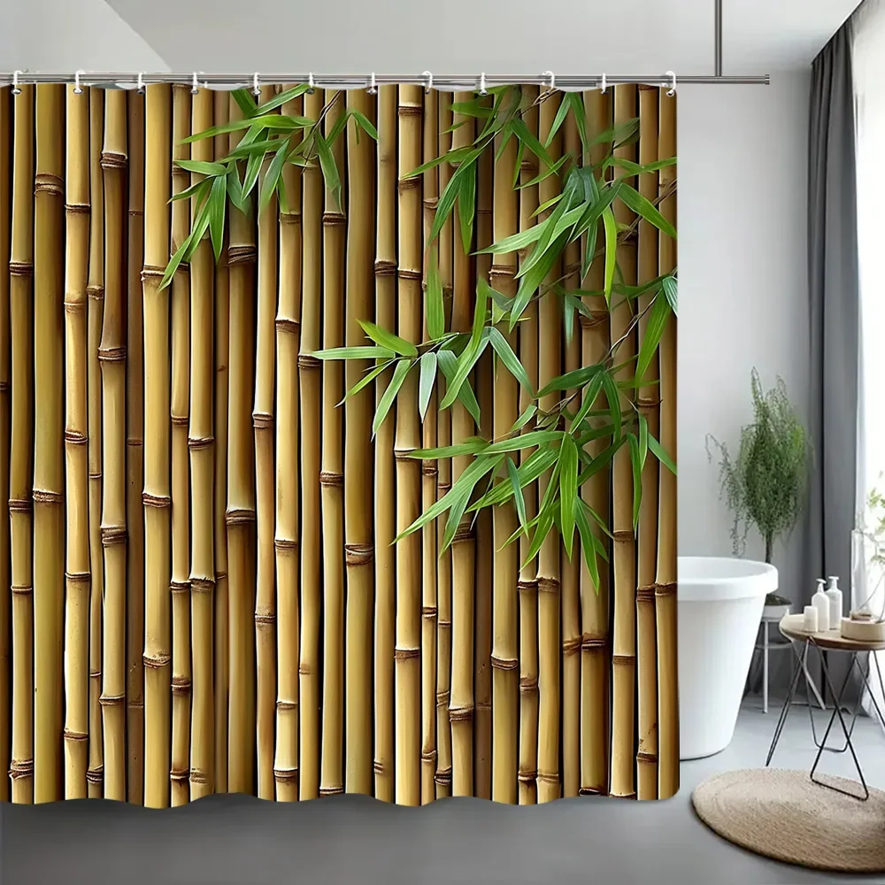 Green Bamboo Shower Curtain Zen Meditation Nature Botanical Polyester Fabric Shower Curtains Bathroom Decor with Hooks